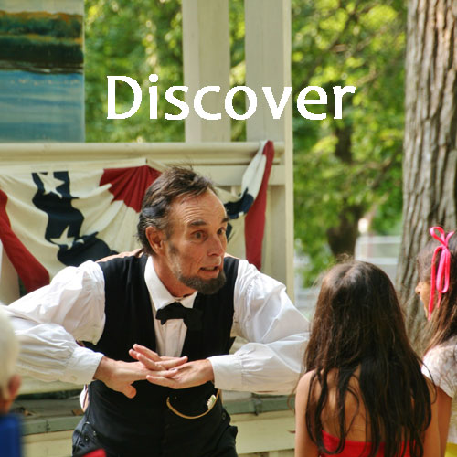 Discover Bishop Hill park gazebo and Abe Lincoln actor